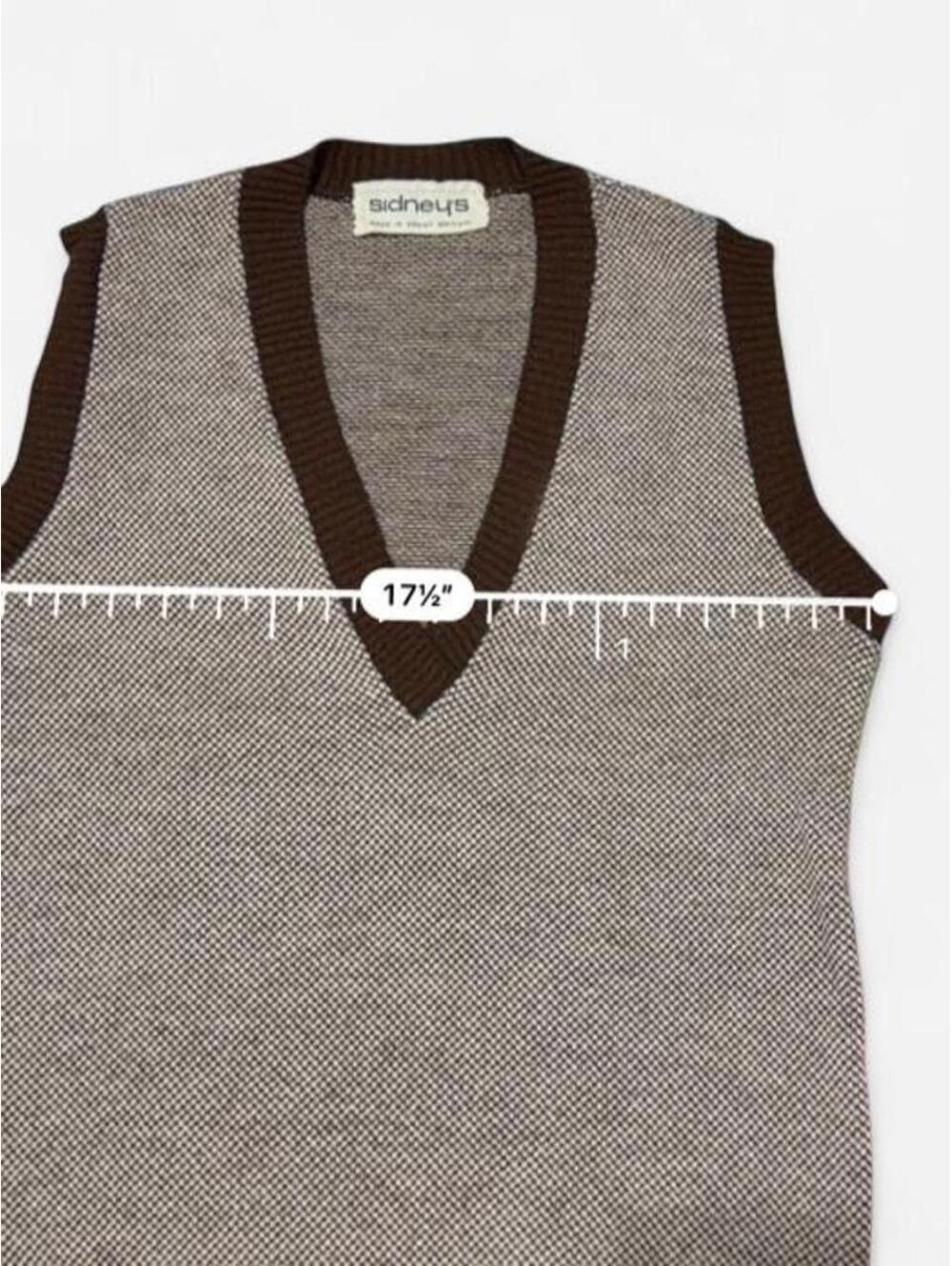 Vintage Sidney's Herringbone Sweater Vest Gray Brown Knit Made in Great Britain - Picture 7 of 8